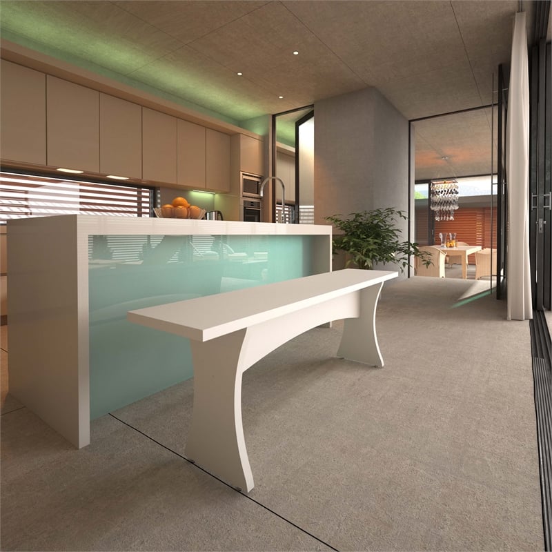 Manhattan Comfort Coney Mid-Century Modern Dining Bench in White (Set of 2)