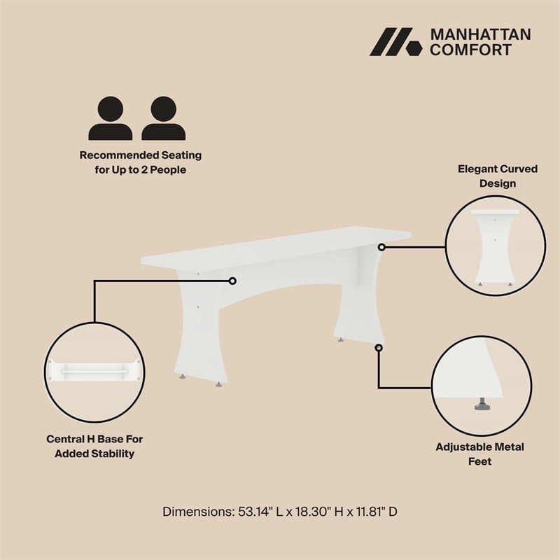 Manhattan Comfort Coney Mid-Century Modern Dining Bench in White (Set of 2)