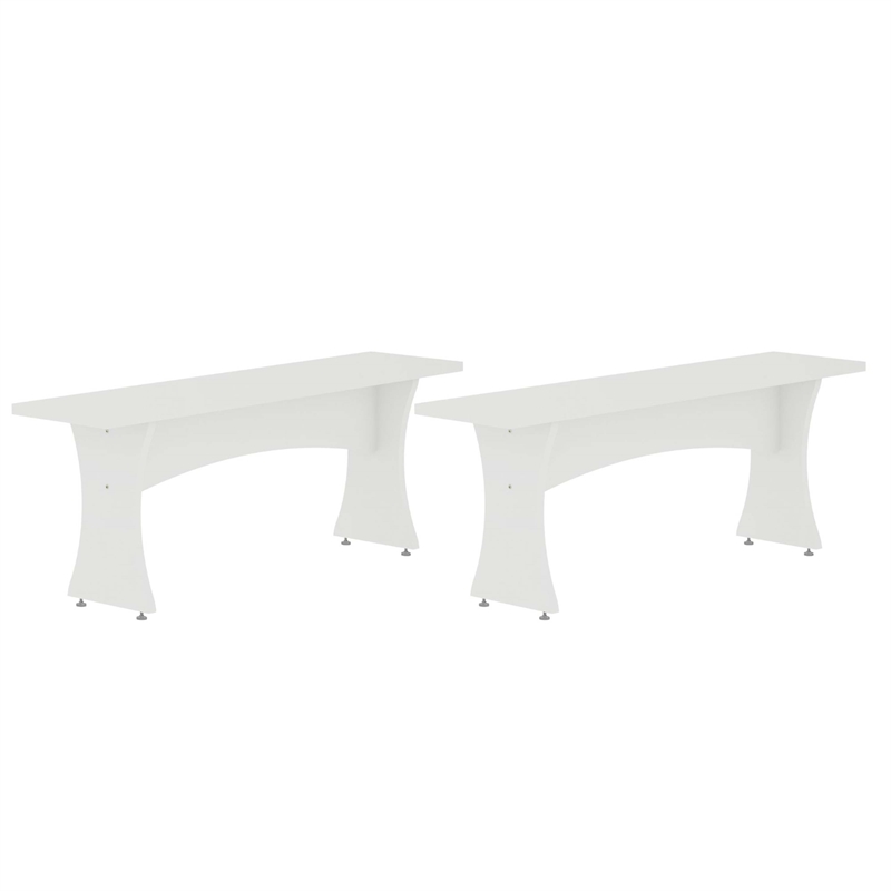Manhattan Comfort Coney Mid-Century Modern Dining Bench in White (Set of 2)