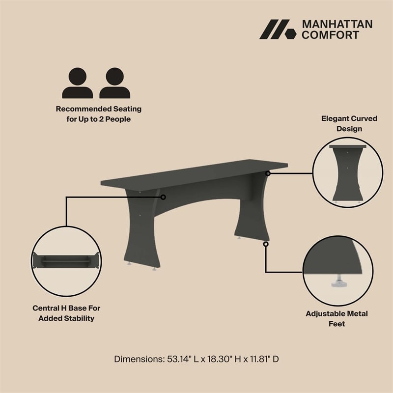 Manhattan Comfort Coney Mid-Century Modern Dining Bench in Gray (Set of 2)