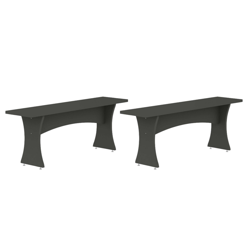 Manhattan Comfort Coney Mid-Century Modern Dining Bench in Gray (Set of 2)