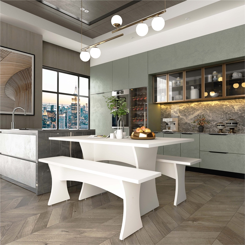 Manhattan Comfort Coney 3-Piece Mid-Century Modern Dining Set in White