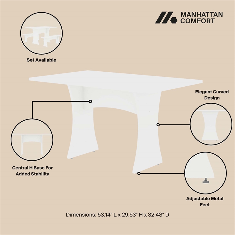 Manhattan Comfort Coney 3-Piece Mid-Century Modern Dining Set in White