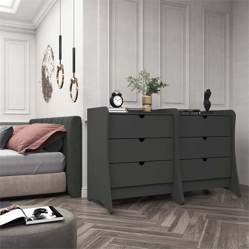 Manhattan Comfort Coney Mid-Century Modern 3-Drawer Dresser in Gray (Set of 2)