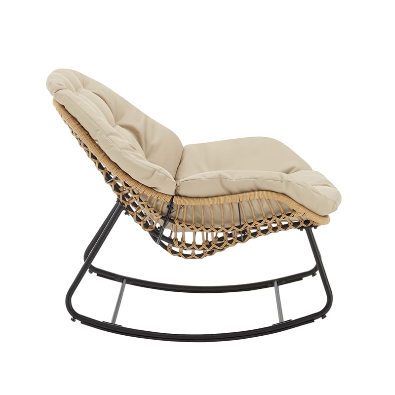 Benson Modern 6-Piece Patio Rocking Chair Set with Ottomans and Tables in Cream