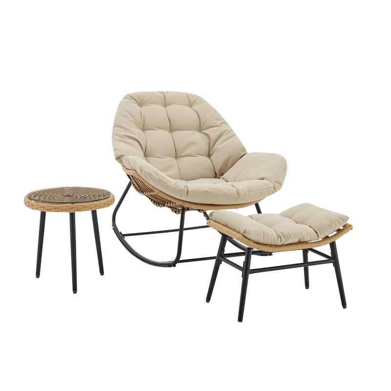 Benson Modern 6-Piece Patio Rocking Chair Set with Ottomans and Tables in Cream