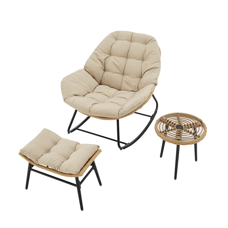 Benson Modern 6-Piece Patio Rocking Chair Set with Ottomans and Tables in Cream