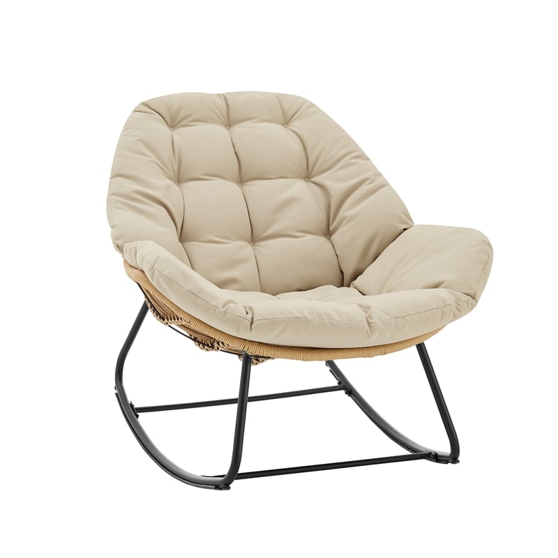Benson Modern 6-Piece Patio Rocking Chair Set with Ottomans and Tables in Cream
