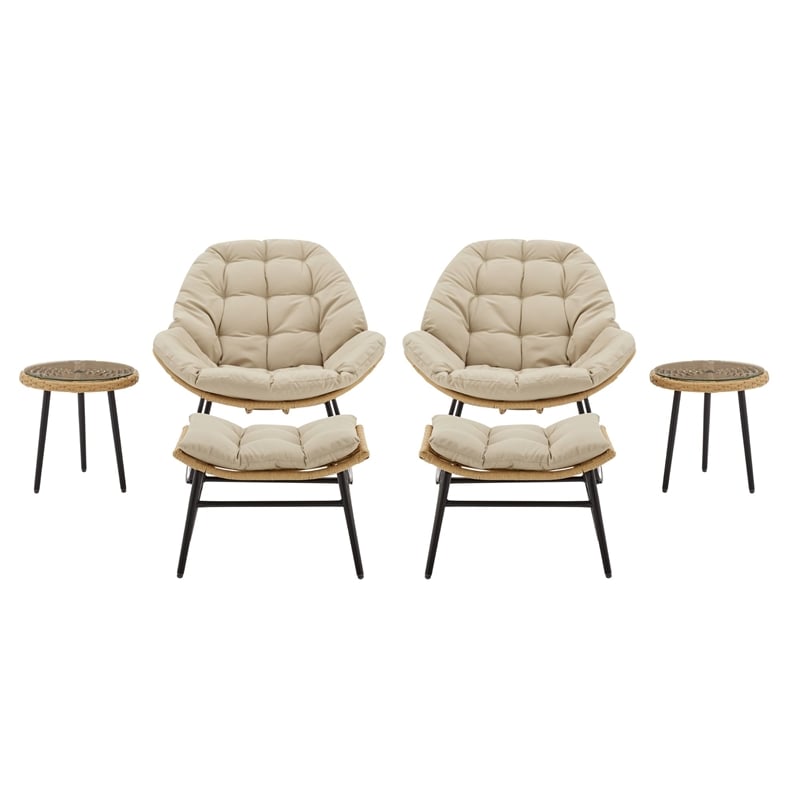 Benson Modern 6-Piece Patio Rocking Chair Set with Ottomans and Tables in Cream