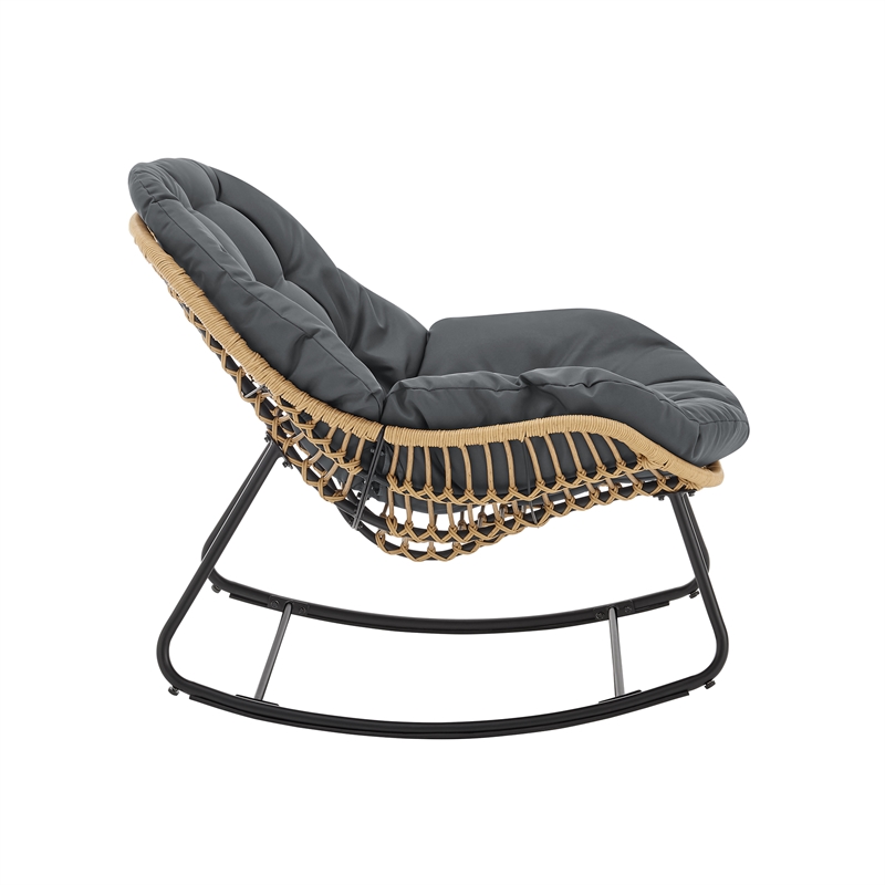 Benson Modern 6-Piece Patio Rocking Chair Set with Ottomans and Tables in Gray