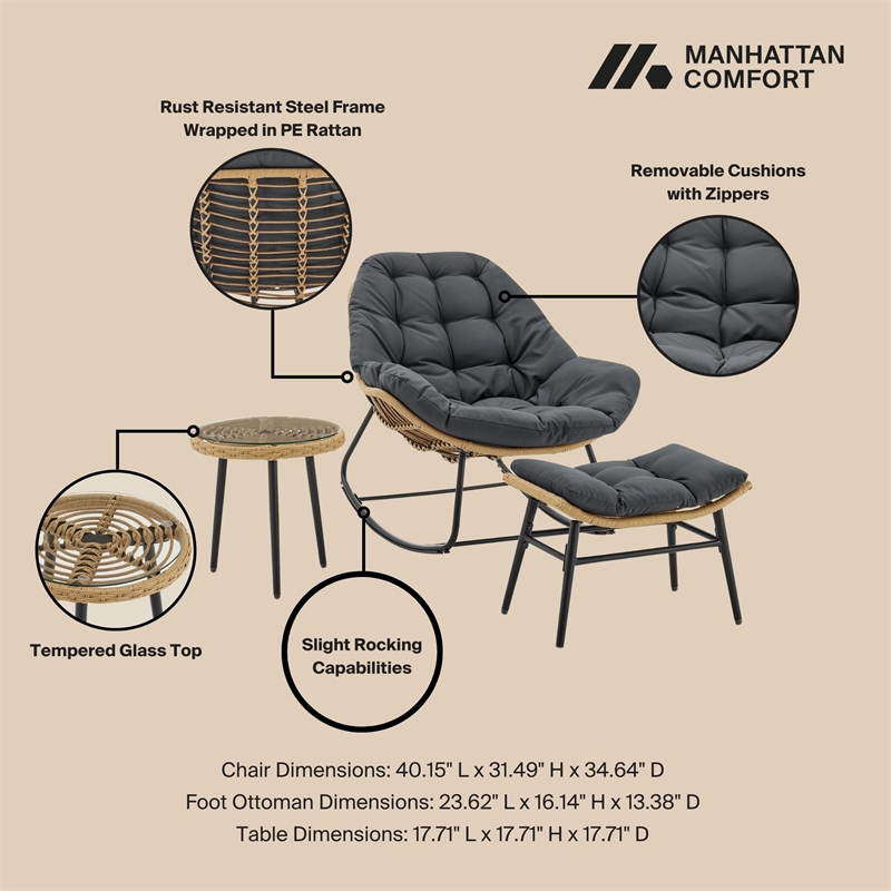 Benson Modern 6-Piece Patio Rocking Chair Set with Ottomans and Tables in Gray