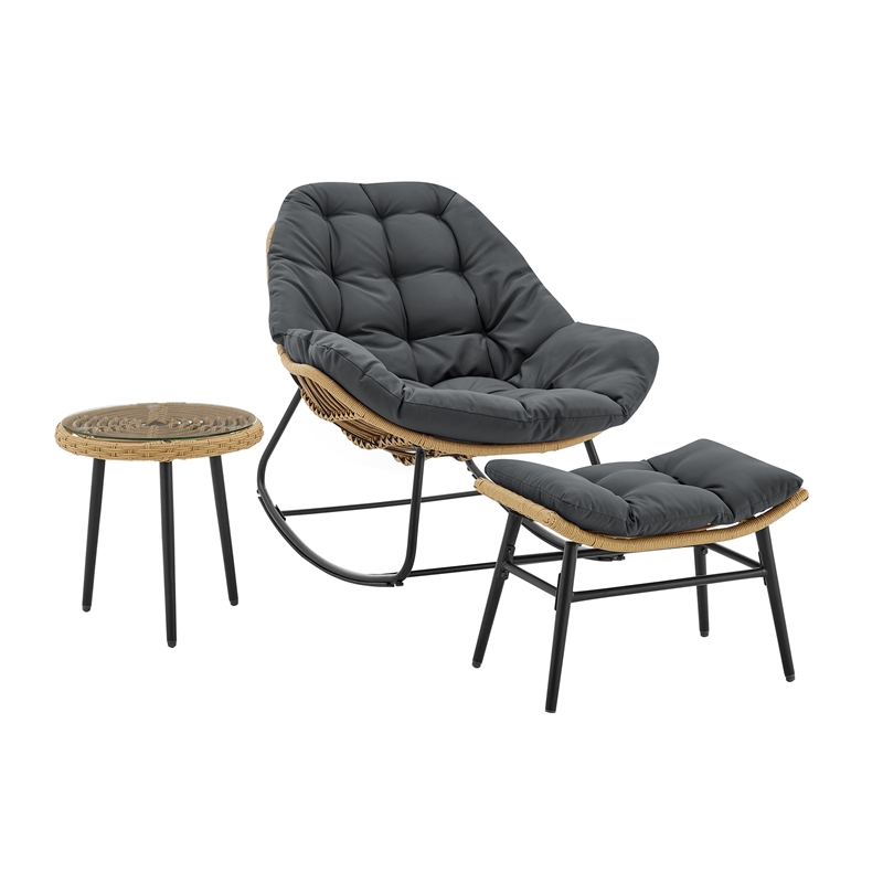 Benson Modern 6-Piece Patio Rocking Chair Set with Ottomans and Tables in Gray