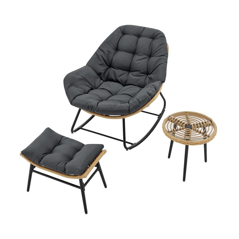Benson Modern 6-Piece Patio Rocking Chair Set with Ottomans and Tables in Gray