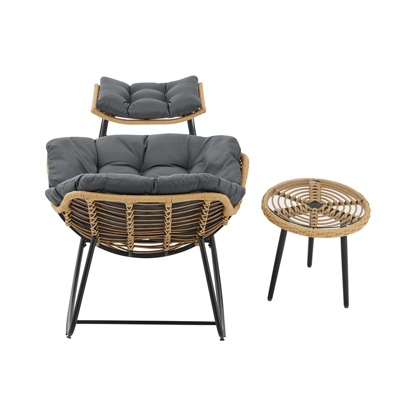 Benson Modern 6-Piece Patio Rocking Chair Set with Ottomans and Tables in Gray