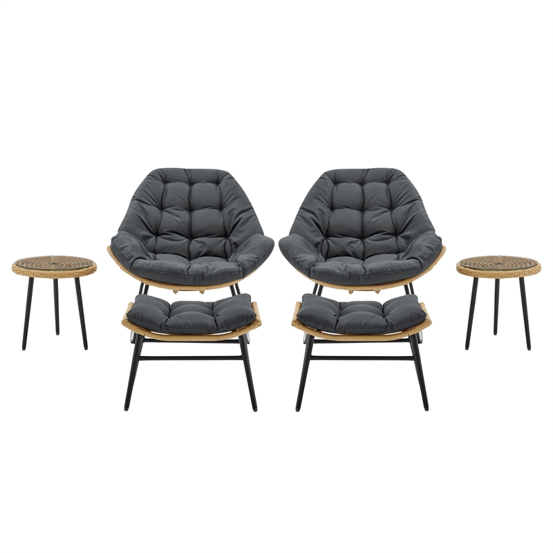 Benson Modern 6-Piece Patio Rocking Chair Set with Ottomans and Tables in Gray