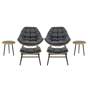 Benson Modern 6-Piece Patio Rocking Chair Set with Ottomans and Tables in Gray