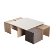 Haley Mid-Century Modern Nested Coffee Table & Ottoman Set in Natural & Beige