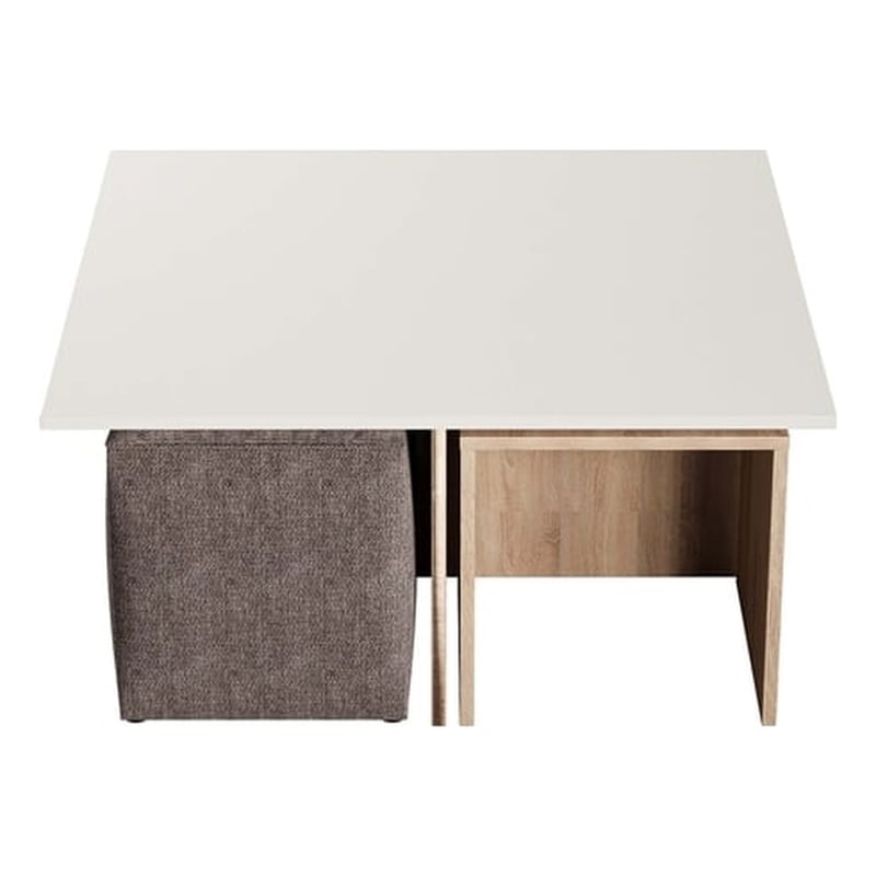 Haley Mid-Century Modern Nested Coffee Table & Ottoman Set in Natural & Beige