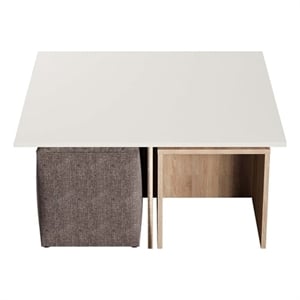 Haley Mid-Century Modern Nested Coffee Table & Ottoman Set in Natural & Beige