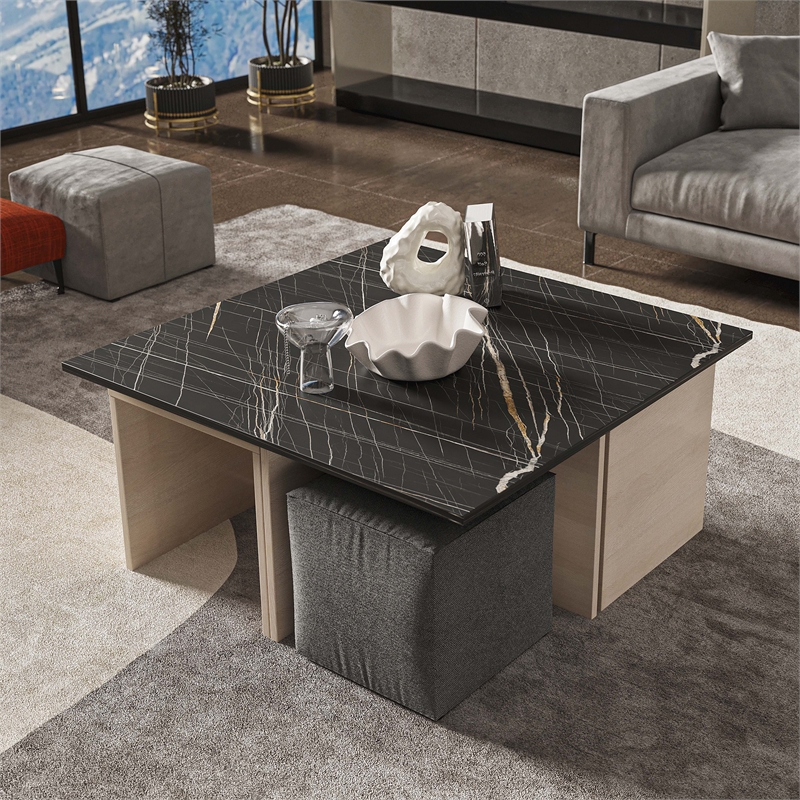 Haley Mid-Century Modern Nested Coffee Table & Ottoman Set Multi-Color