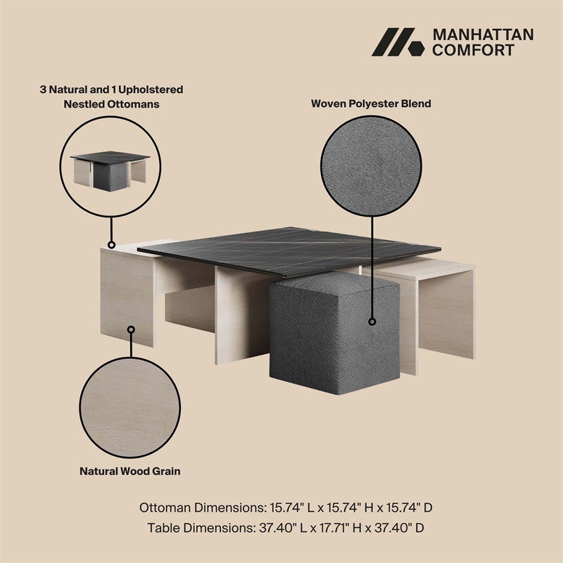 Haley Mid-Century Modern Nested Coffee Table & Ottoman Set Multi-Color