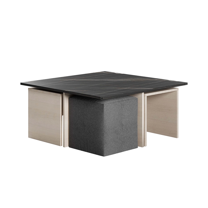 Haley Mid-Century Modern Nested Coffee Table & Ottoman Set Multi-Color