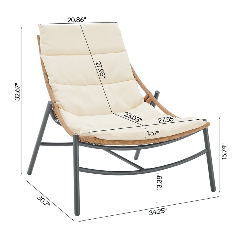 Manhattan Comfort Sunset Modern 3-Piece Patio Conversation Set in Cream