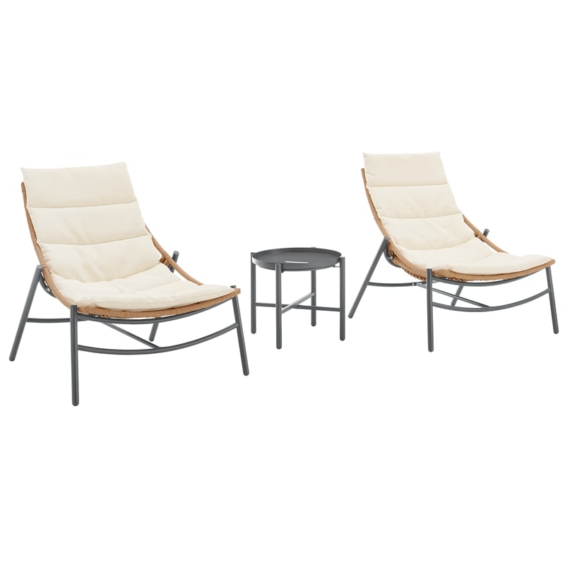 Manhattan Comfort Sunset Modern 3-Piece Patio Conversation Set in Cream
