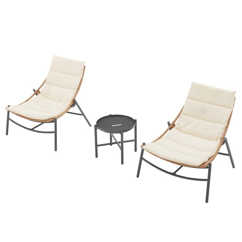 Manhattan Comfort Sunset Modern 3-Piece Patio Conversation Set in Cream