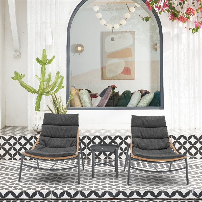 Manhattan Comfort Sunset Modern 3-Piece Patio Conversation Set in Gray