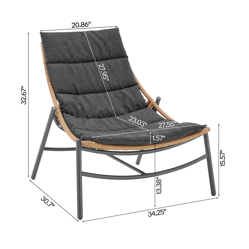 Manhattan Comfort Sunset Modern 3-Piece Patio Conversation Set in Gray