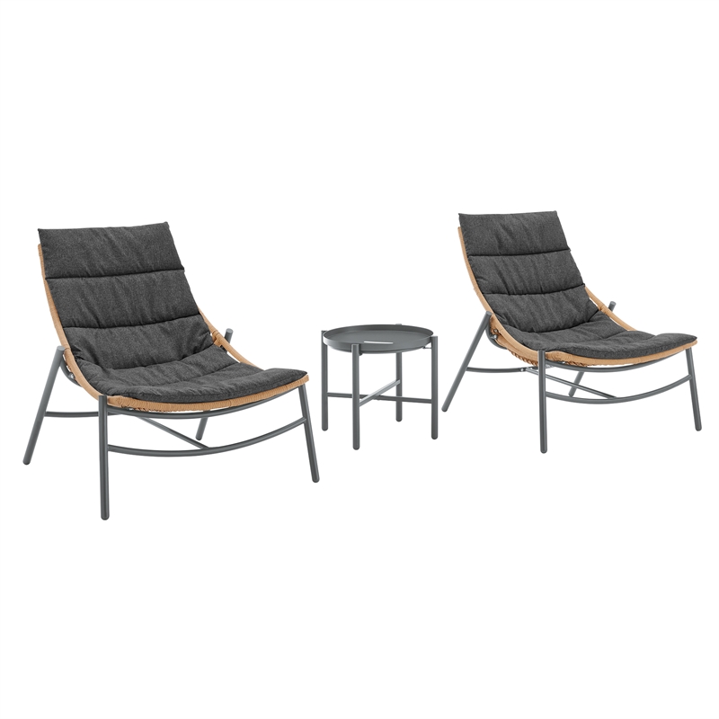 Manhattan Comfort Sunset Modern 3-Piece Patio Conversation Set in Gray