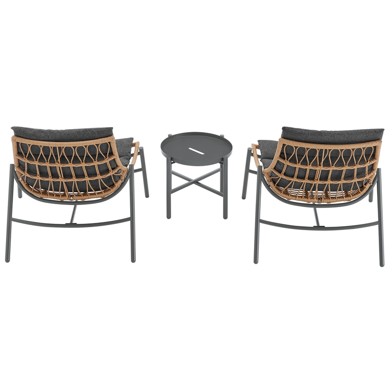 Manhattan Comfort Sunset Modern 3-Piece Patio Conversation Set in Gray
