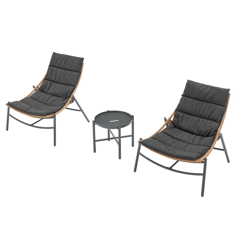 Manhattan Comfort Sunset Modern 3-Piece Patio Conversation Set in Gray