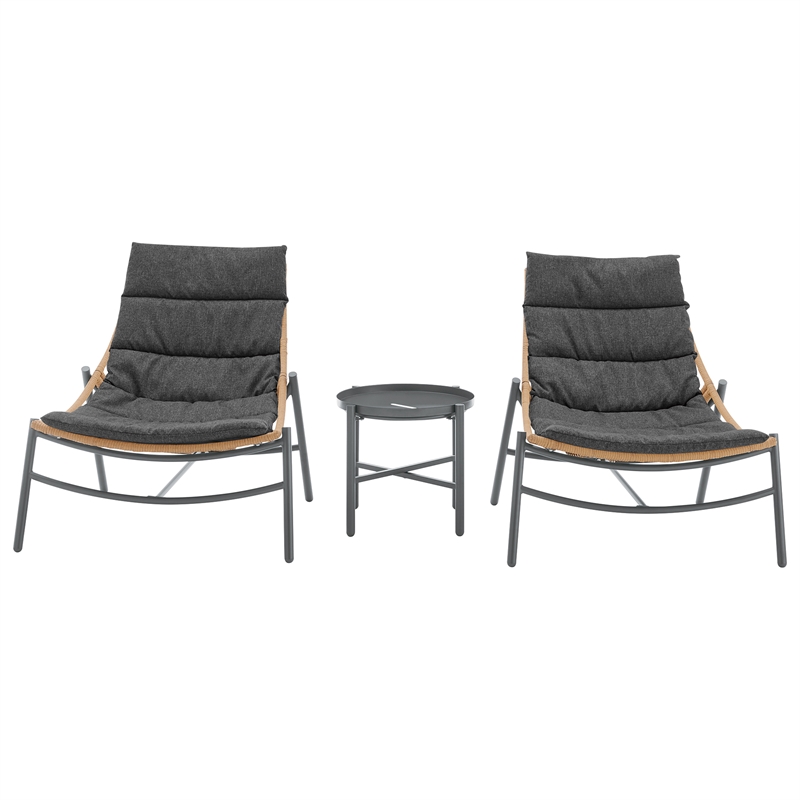 Manhattan Comfort Sunset Modern 3-Piece Patio Conversation Set in Gray