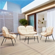 Manhattan Comfort Pine Modern 4-Piece Patio Conversation Set in Cream