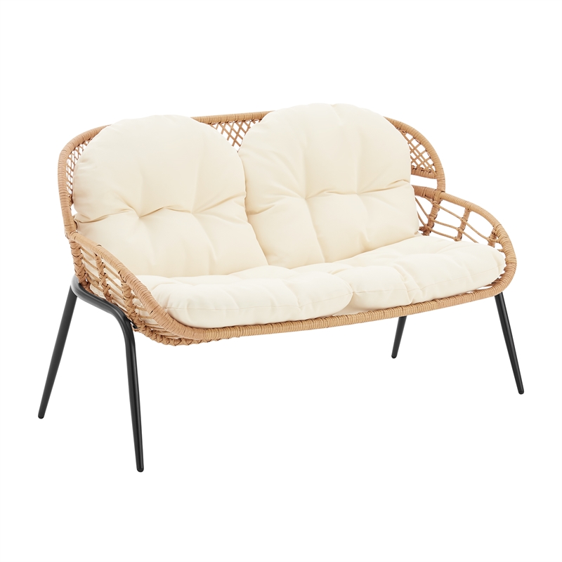 Manhattan Comfort Pine Modern 4-Piece Patio Conversation Set in Cream