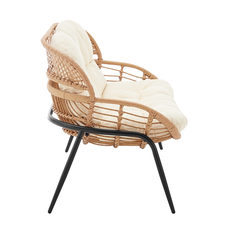 Manhattan Comfort Pine Modern 4-Piece Patio Conversation Set in Cream