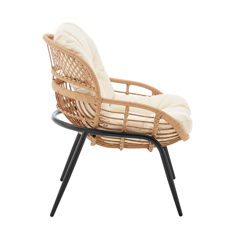 Manhattan Comfort Pine Modern 4-Piece Patio Conversation Set in Cream