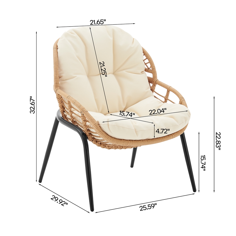 Manhattan Comfort Pine Modern 4-Piece Patio Conversation Set in Cream