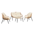 Manhattan Comfort Pine Modern 4-Piece Patio Conversation Set in Cream
