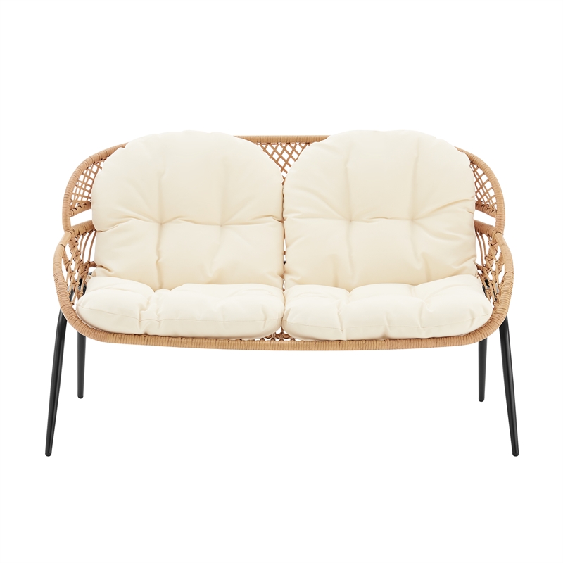 Manhattan Comfort Pine Modern 4-Piece Patio Conversation Set in Cream