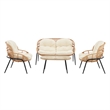 Manhattan Comfort Pine Modern 4-Piece Patio Conversation Set in Cream
