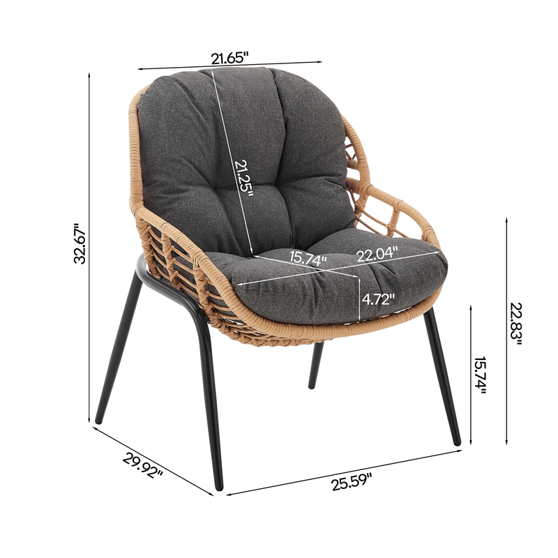 Manhattan Comfort Pine Modern 4-Piece Patio Conversation Set in Gray