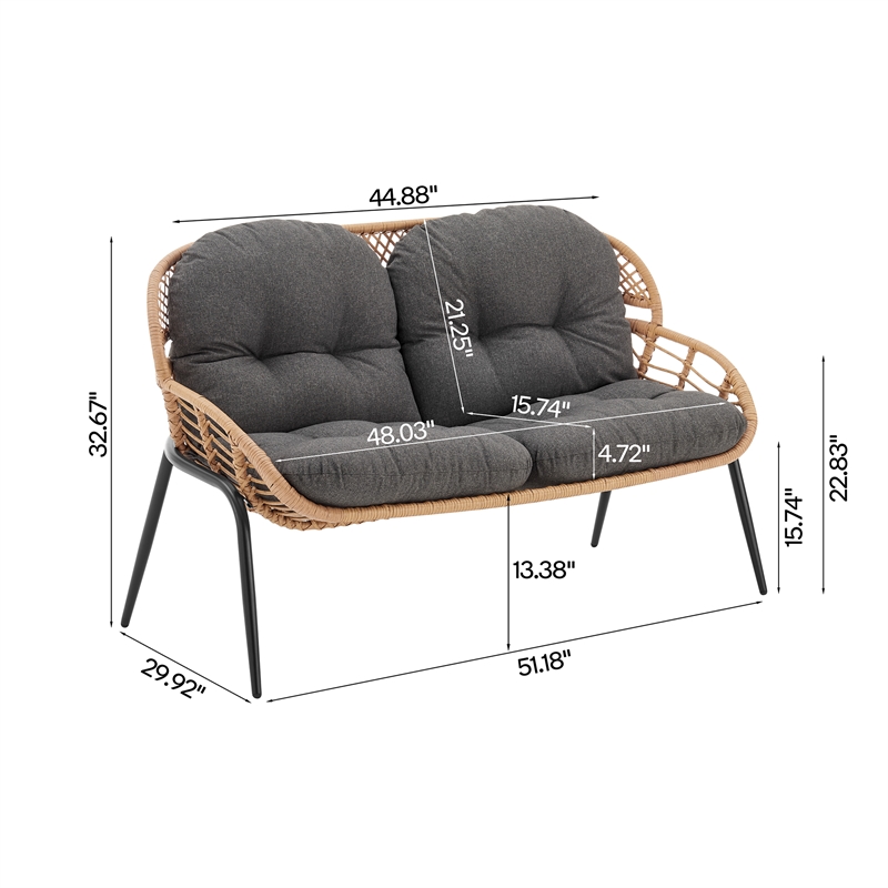 Manhattan Comfort Pine Modern 4-Piece Patio Conversation Set in Gray