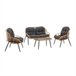 Manhattan Comfort Pine Modern 4-Piece Patio Conversation Set in Gray
