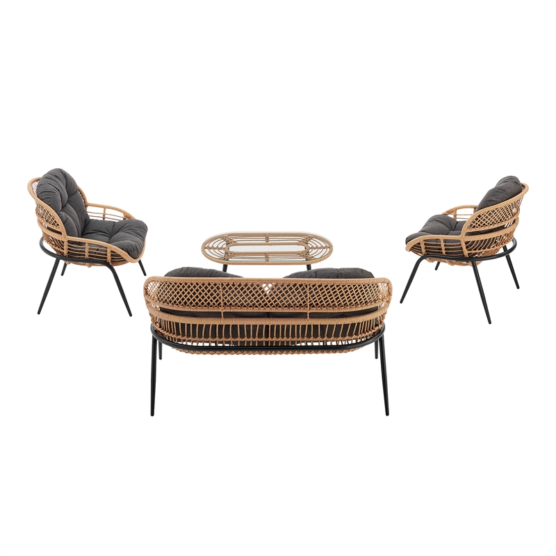 Manhattan Comfort Pine Modern 4-Piece Patio Conversation Set in Gray