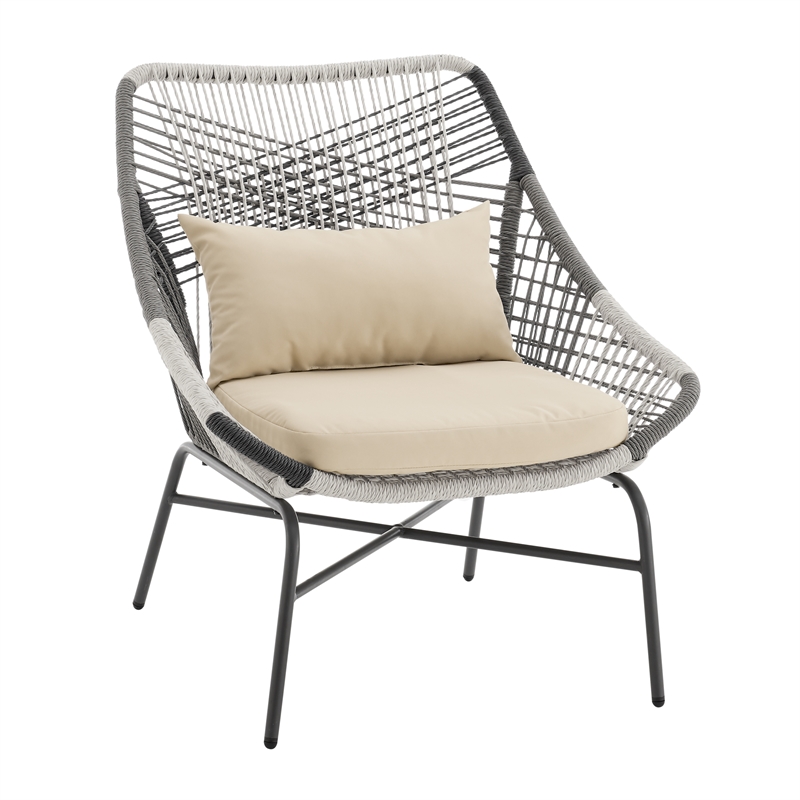Ashland Modern 3-Piece Patio Conversation Set with Foot Ottomans in Cream