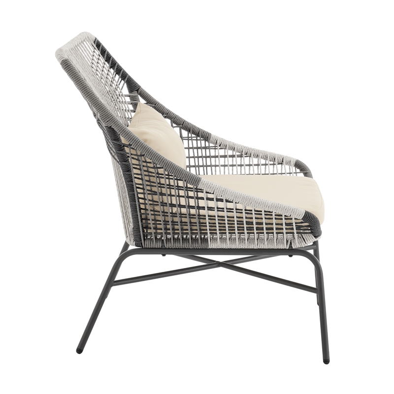 Ashland Modern 3-Piece Patio Conversation Set with Foot Ottomans in Cream