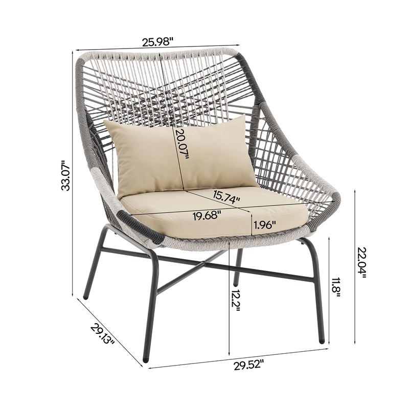 Ashland Modern 3-Piece Patio Conversation Set with Foot Ottomans in Cream